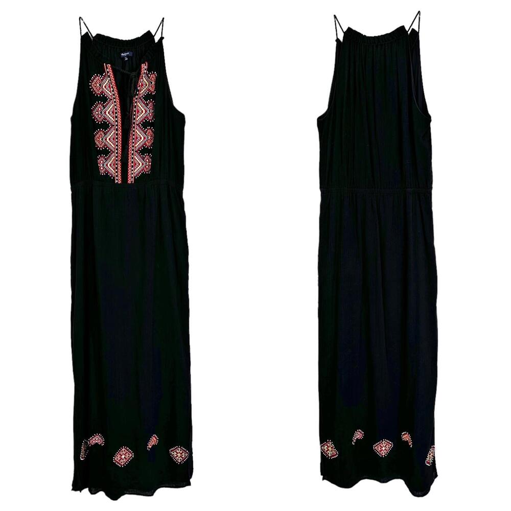 Madewell Kilim Embroidered Beaded Maxi Dress Black Women’s 6